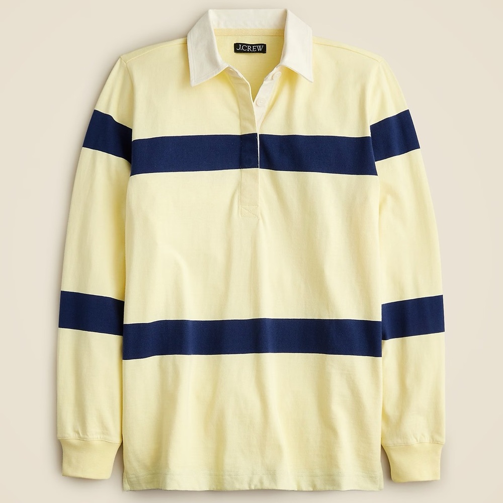 J.Crew Relaxed Rugby Shirt in Carlo Stripe Buttermilk yellow